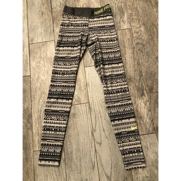 Nike Pro Small‎ Leggings Gray Yoga Pants Compression Geometric Stretch Athletic - Picture 1 of 9